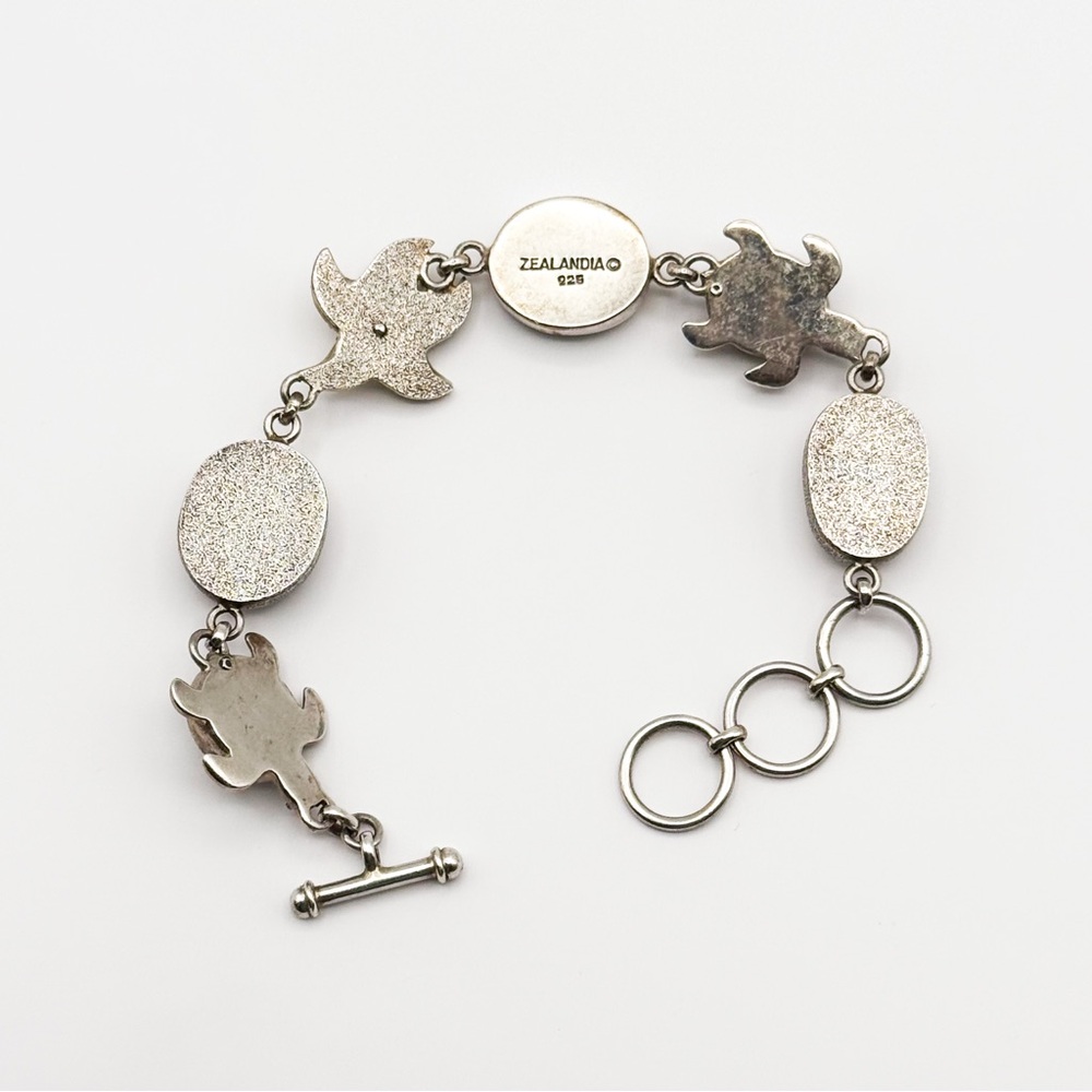 RARE! 🌊 Zealandia 🌊 Sterling Silver Fossil Sand Dollar and Ivory Turtle Bracelet - Picture 4 of 12